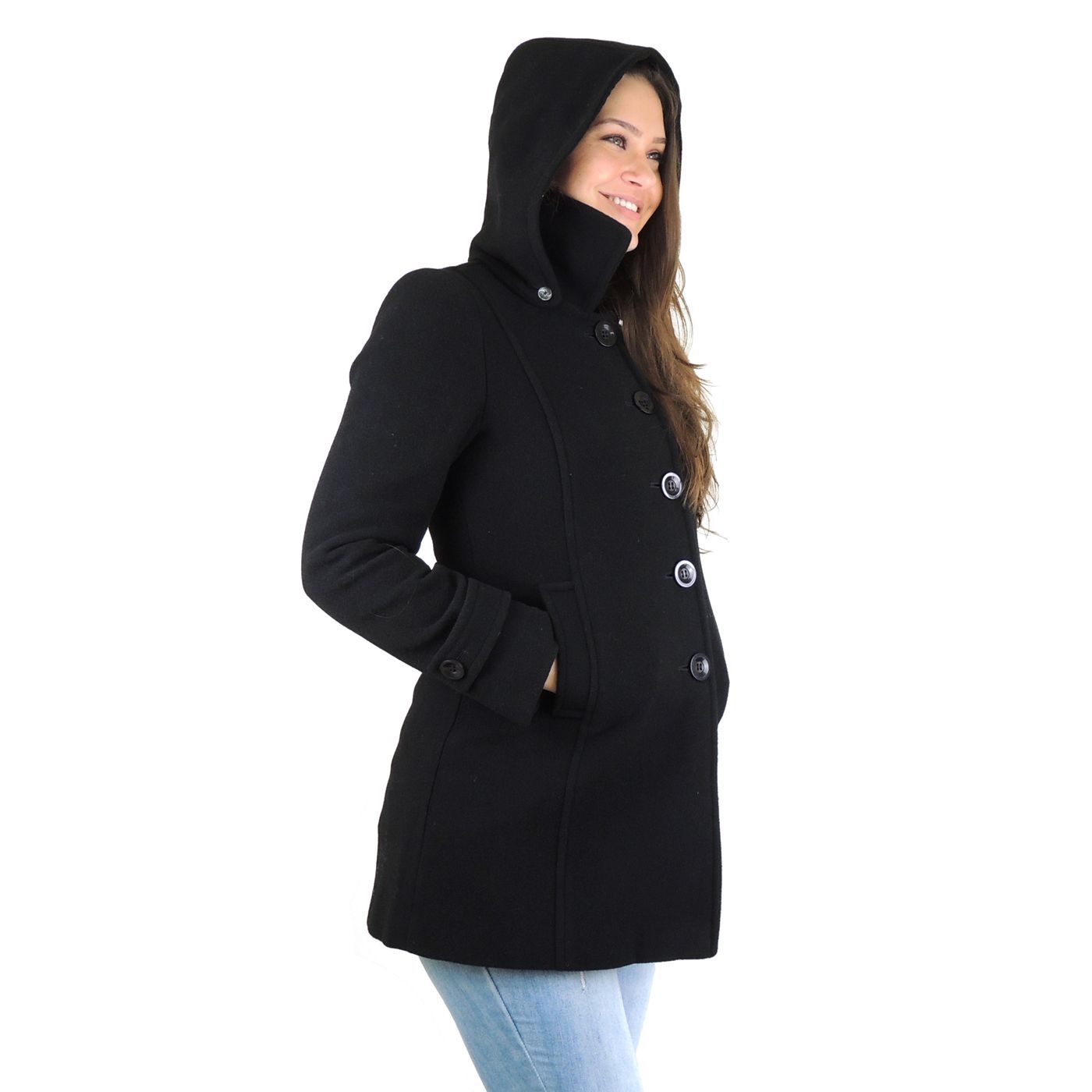 casaco lã batido feminino com capuz