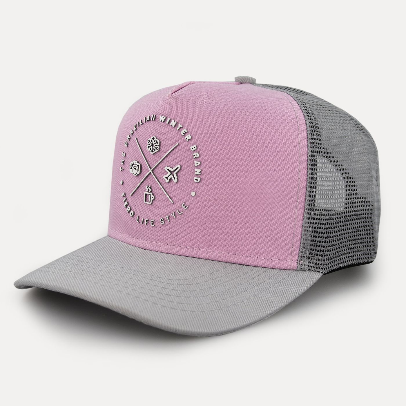 BONÉ TRUCKER LIFE STYLE PREMIUM - CINZA / ROSA - U