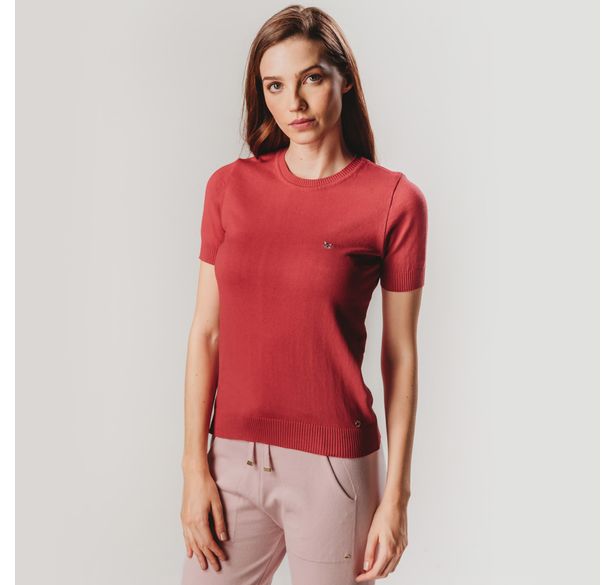 blusa manga curta de trico feminina vermelha