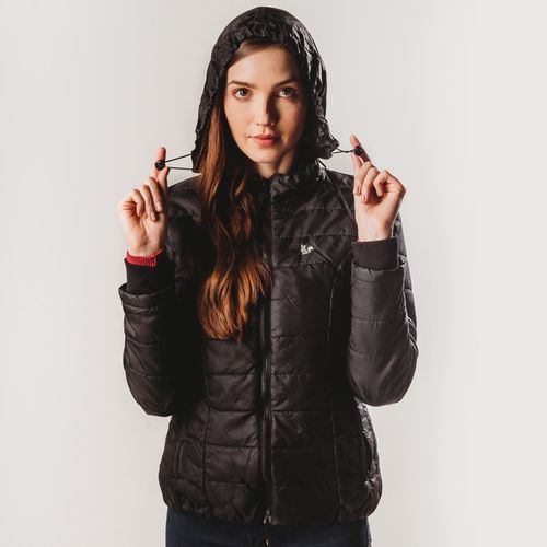jaqueta preta termica feminina com capuz ajustavel