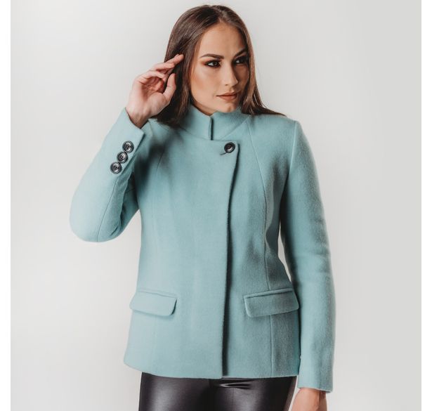 jaqueta curta azul claro feminina casual