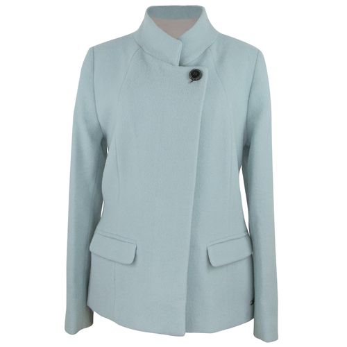 casaco feminino curto em la com forro termico azul claro