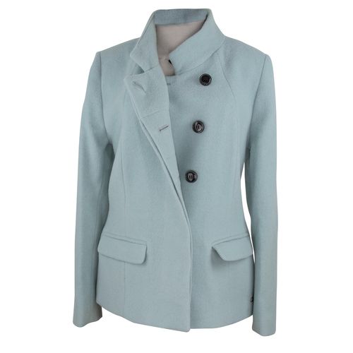 casaco feminino curto em la com forro termico azul claro
