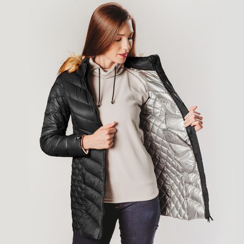 casaco preto feminino de pluma com forro termico