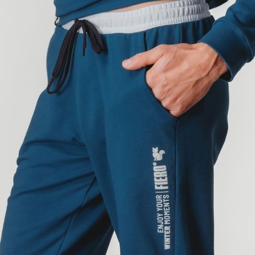 calca masculina de moletom estilo jogger azul e branco