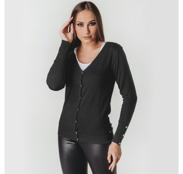 cardigan feminino em trico liso basico preto