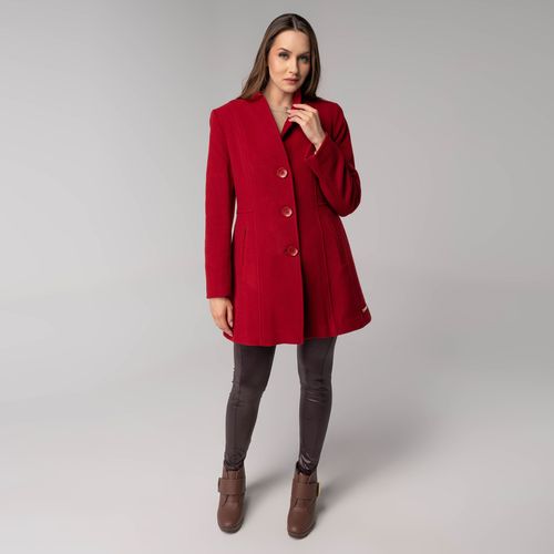 casaco feminino em la vermelha com botoes frontais