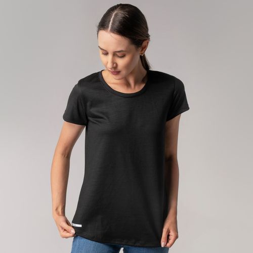 camiseta merino wool feminina preta manga curta
