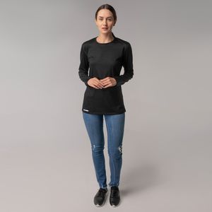 camiseta termica feminina em merino preta manga longa