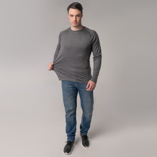 camiseta masculina em merino cinza mescla manga longa