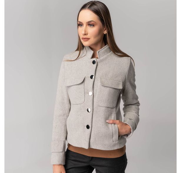 jaqueta curta feminina de lã colmore cinza claro