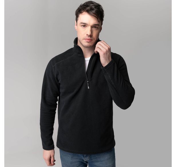 blusa meio ziper em fleece preto fiero