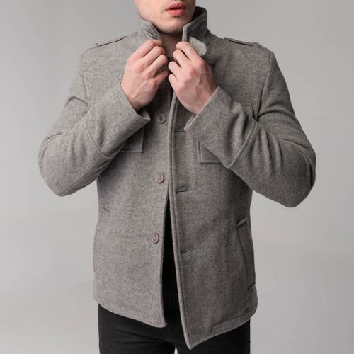 casaco curto em la premium cinza para o frio
