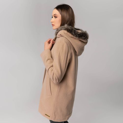 casaco longo feminino para o frio e inverno na cor bege