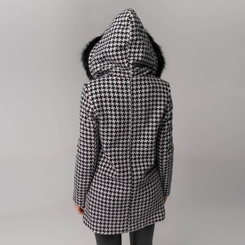 casaco com capuz alongado em xadrez pied de poule