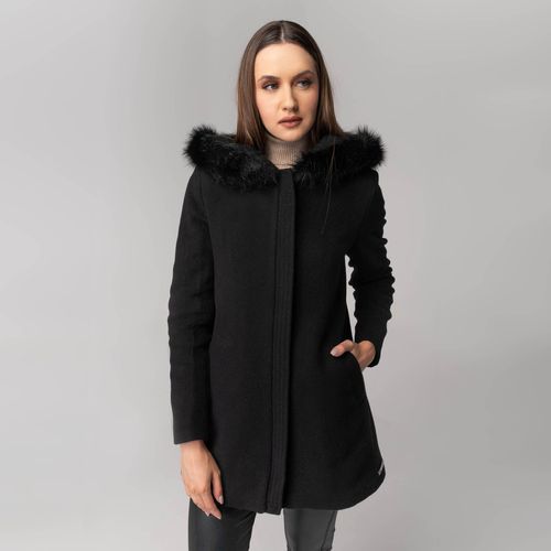 casaco alongado langham preto com capuz com pelos