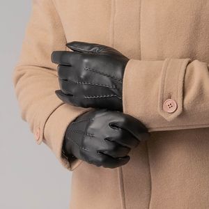 luva masculina elegante casual de couro touch screen para neve e frio