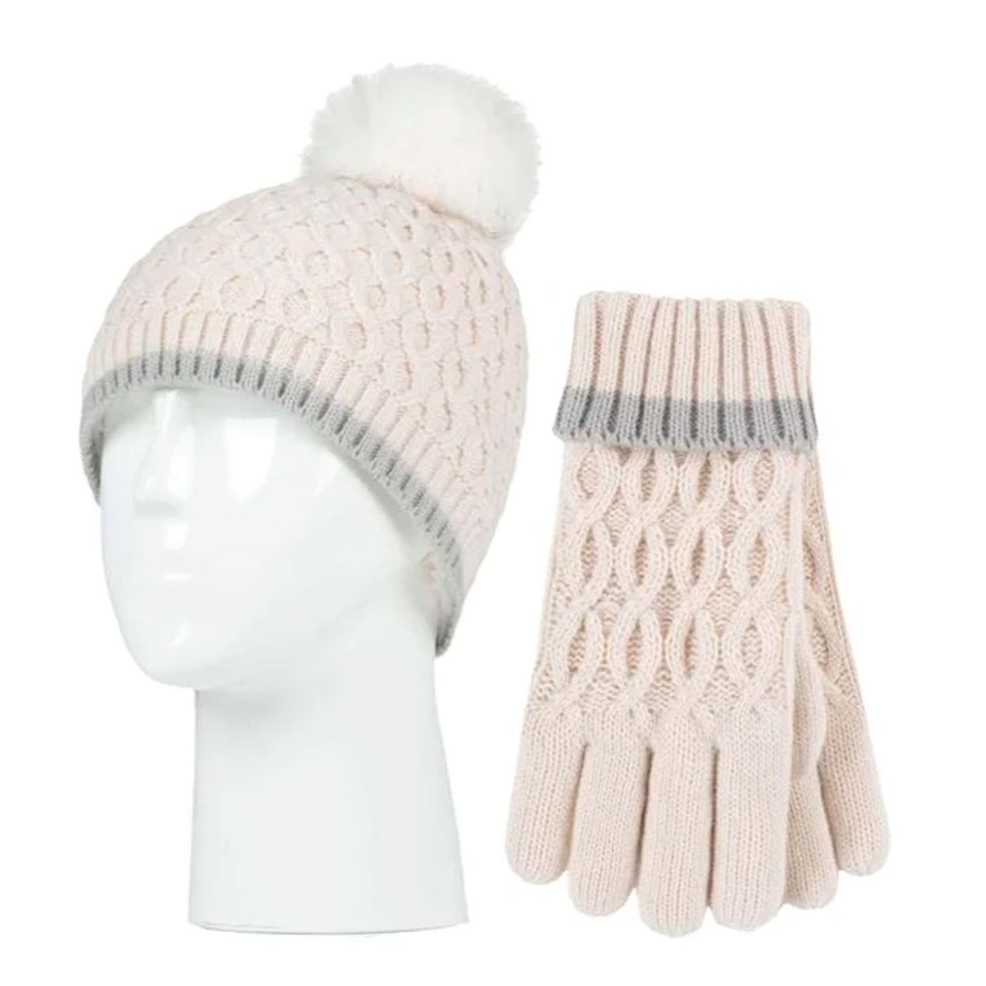 KIT GORRO POMPOM E LUVA TÉRMICA FEMININO ROLL UP HEAT HOLDERS 7 A 10 ANOS