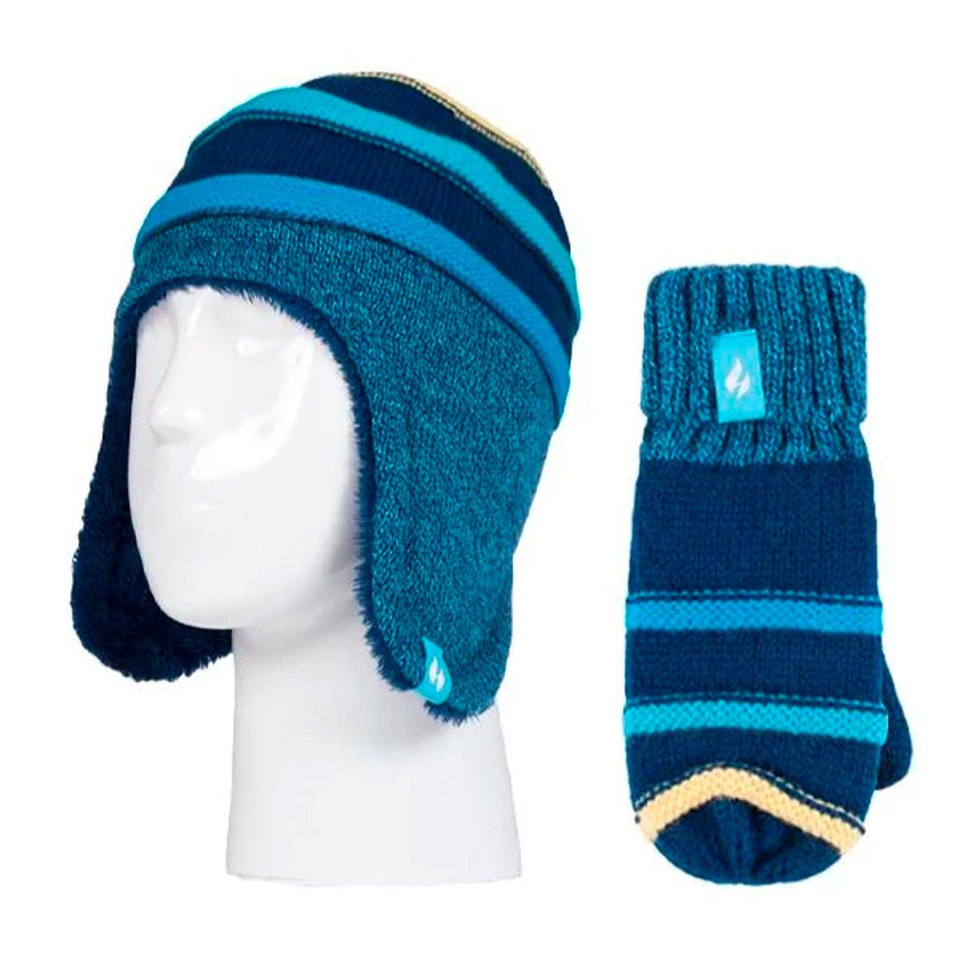 KIT INFANTIL GORRO E LUVA TÉRMICA STRIPE COZY HEAT HOLDERS 3 A 6 ANOS - NAVY STRIPE