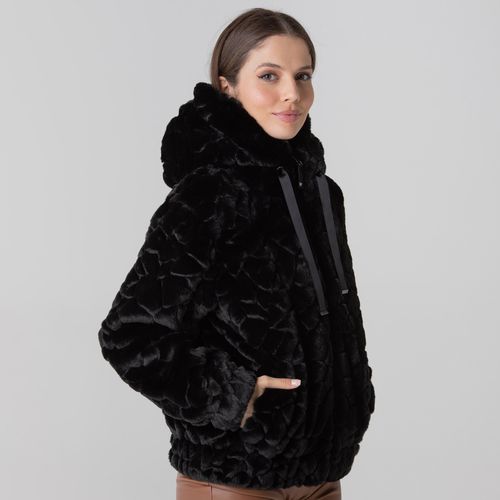 jaqueta feminina bomber teddy Bienna de pelo texturizado preto