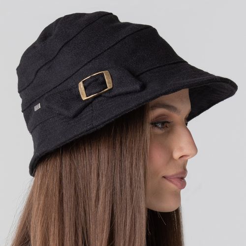Chapéu feminino clochê com laço preto de lã térmico Cler - mobile