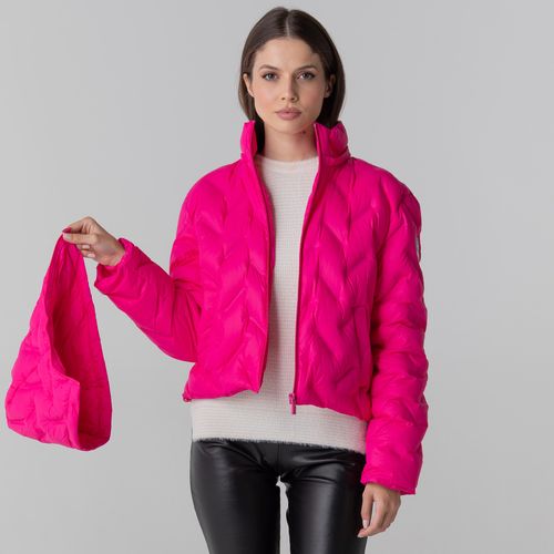 jaqueta puffer rosa la thuile capuz removivel