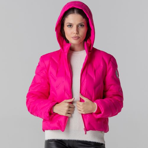jaqueta fiero rosa sem costura penas de ganso