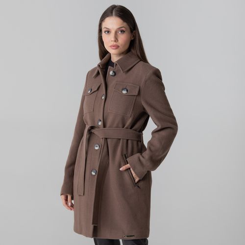 casaco termico feminino em la com cinto marrom