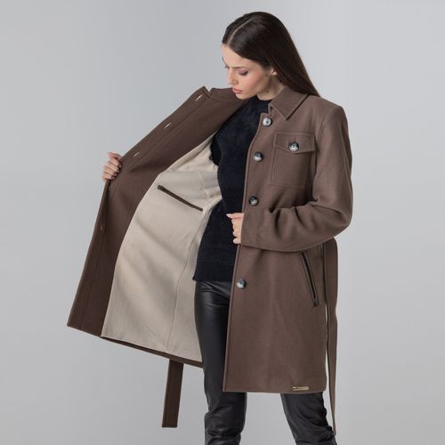casaco em la marrom com cinto e com forro termico