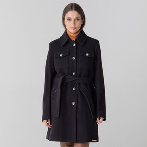 casaco em la feminino preto com cinto