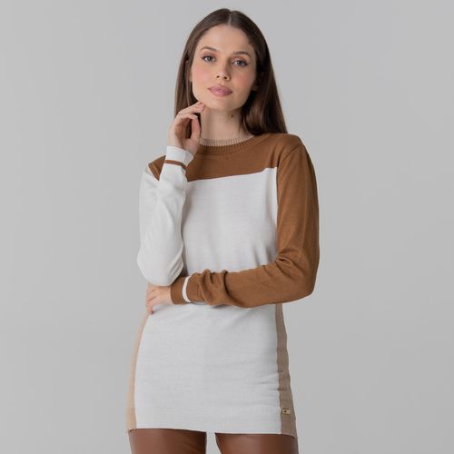 Blusa de trico alongado feminino off white e castanho Midlands