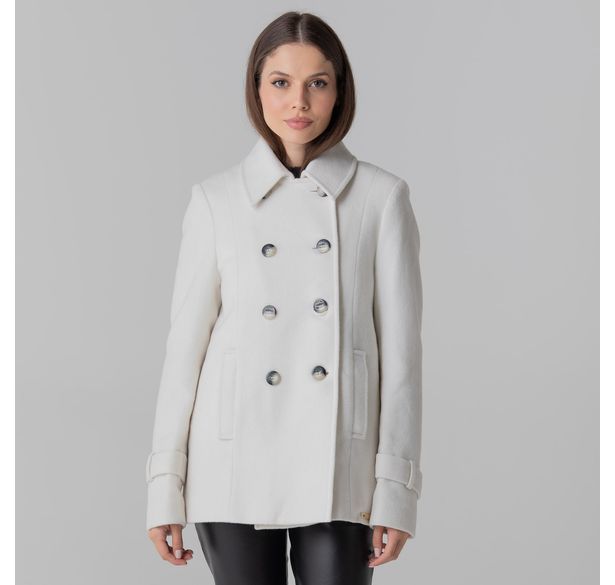 casaco classico transpassado feminino off white em la