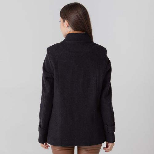 casaco transpassado preto em la com forro termico