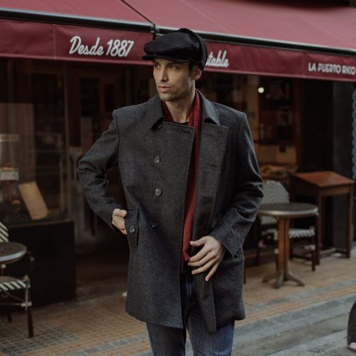casaco masculino cinza transpassado elegante e classico