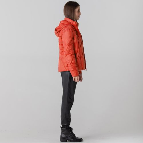 casaco puffer capuz removivel feminino laranja sorona