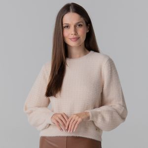 sueter feminino peluciado quadriculado bege