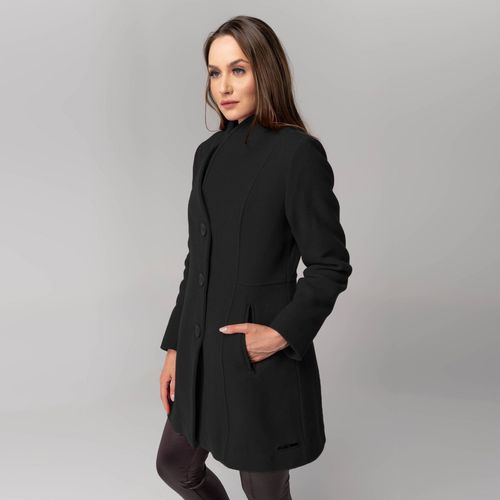 casaco feminino elegante preto Boston com gola alta