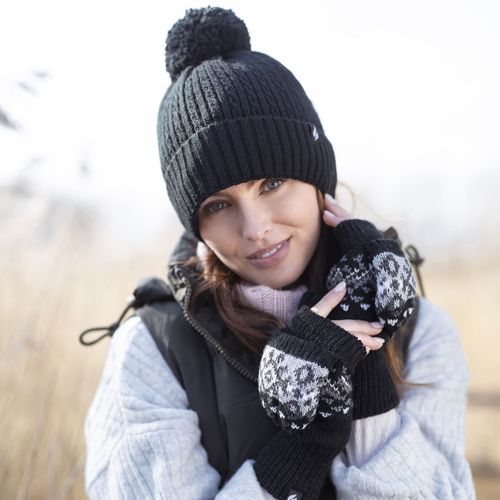 touca feminina preta para neve e frio com forro termico