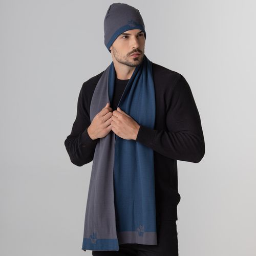 lenço pescoço azul marinho cinza tricô premium