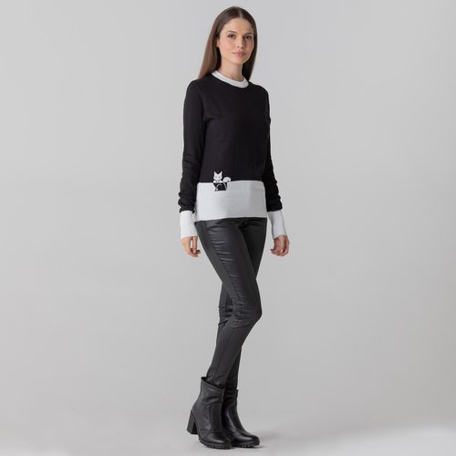 suéter feminino de tricô preto com branco polar fox