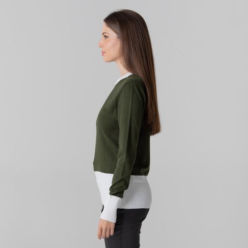 suéter gola redonda feminino tricô verde branco