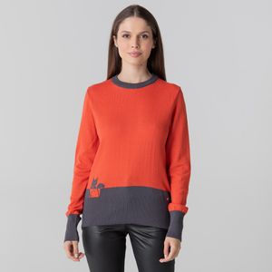 suéter feminino polar fox laranja e cinza