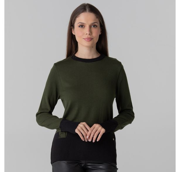 suéter feminino tricô premium verde e preto