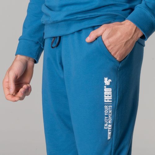 calca masculina de moletom estilo jogger azul e branco