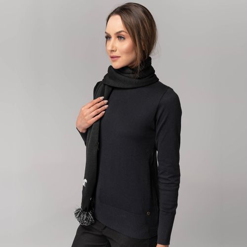 manta em tricô preta feminina com pompom