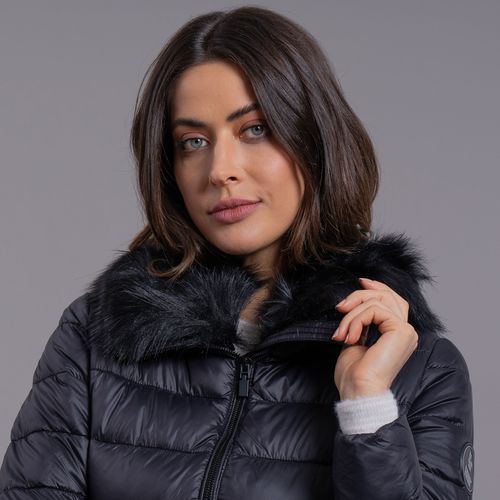 casaco preto feminino puffer com tecnologia dupont sorona
