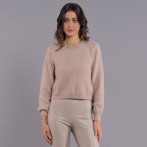 suéter feminino com manga bufante peluciado bege