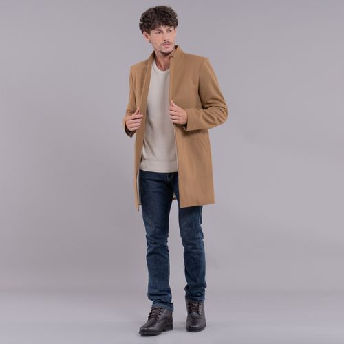 casaco masculino em lã camel com gola alta slim