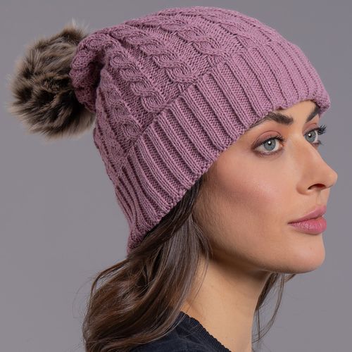 gorro feminino rosa claro tricô