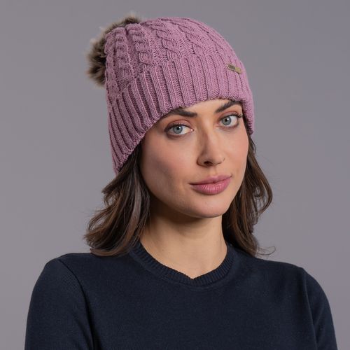 gorro feminino rosa claro com pompom em tricô Vielas